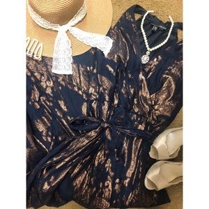 Neiman Marcus jacquard metallic evening gown